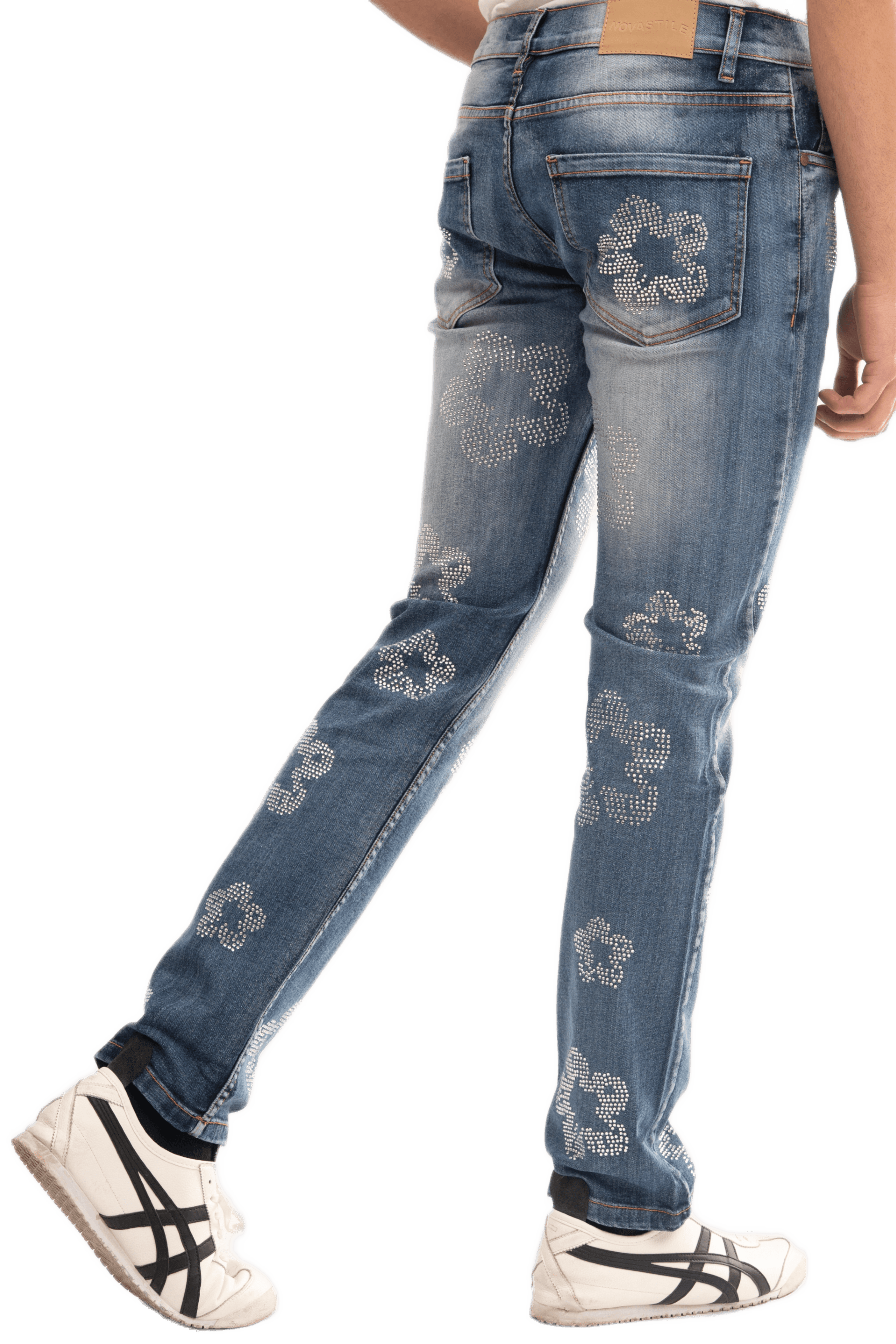 NOVASTILE Men's Rhinestone Slim Fit Straight Leg Stretch Jeans — Jeans by Novastile — thumbnail 3
