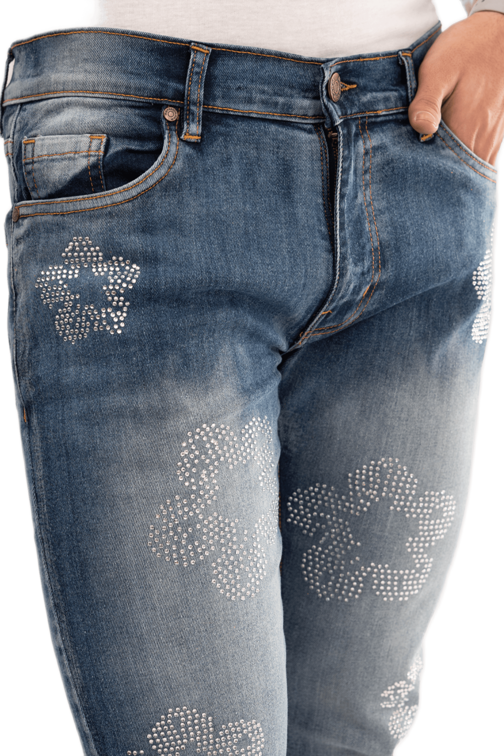 NOVASTILE Men's Rhinestone Slim Fit Straight Leg Stretch Jeans — Jeans by Novastile — thumbnail 4