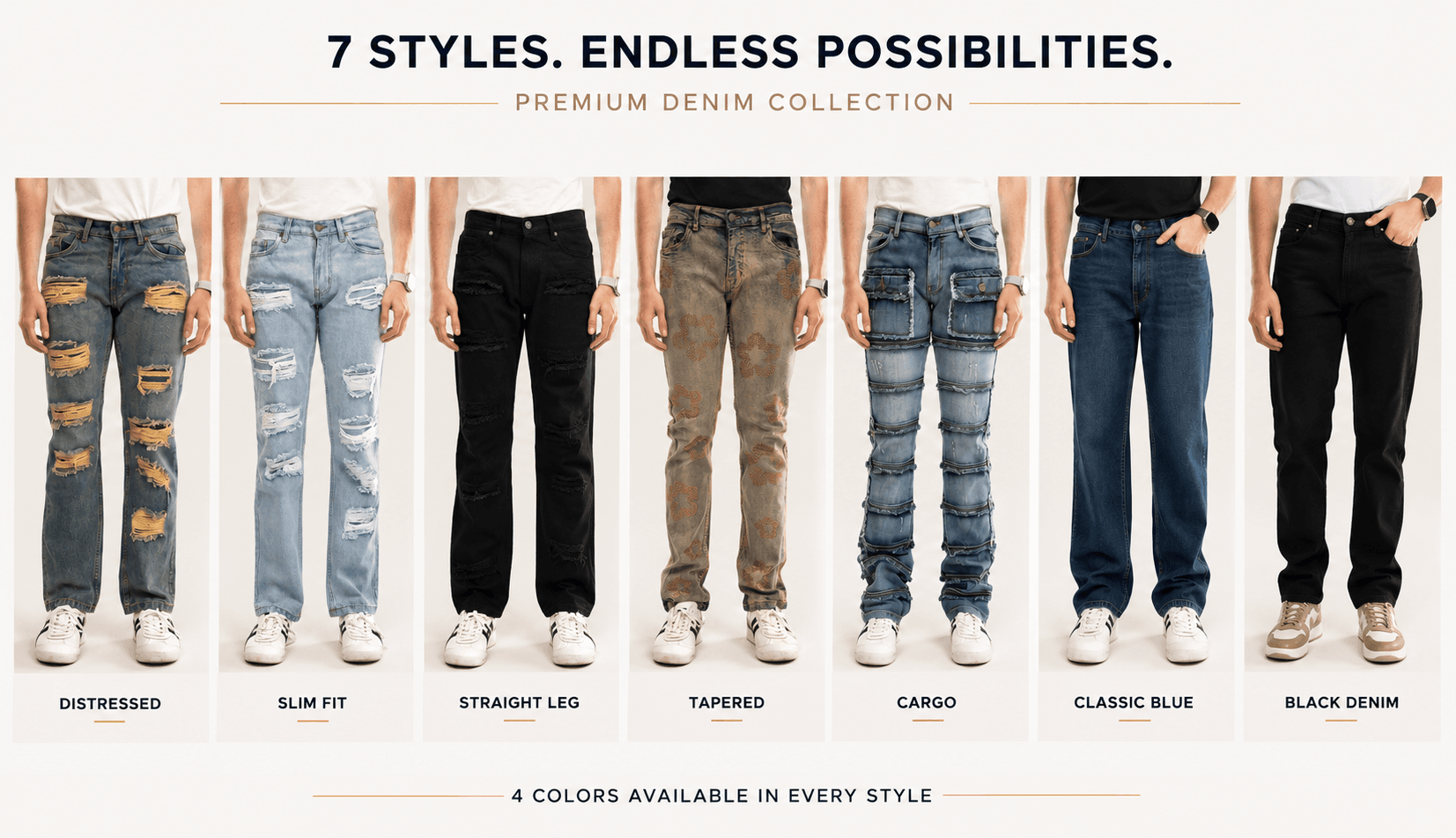 7 Styles. Endless Possibilities. Premium Denim Collection.