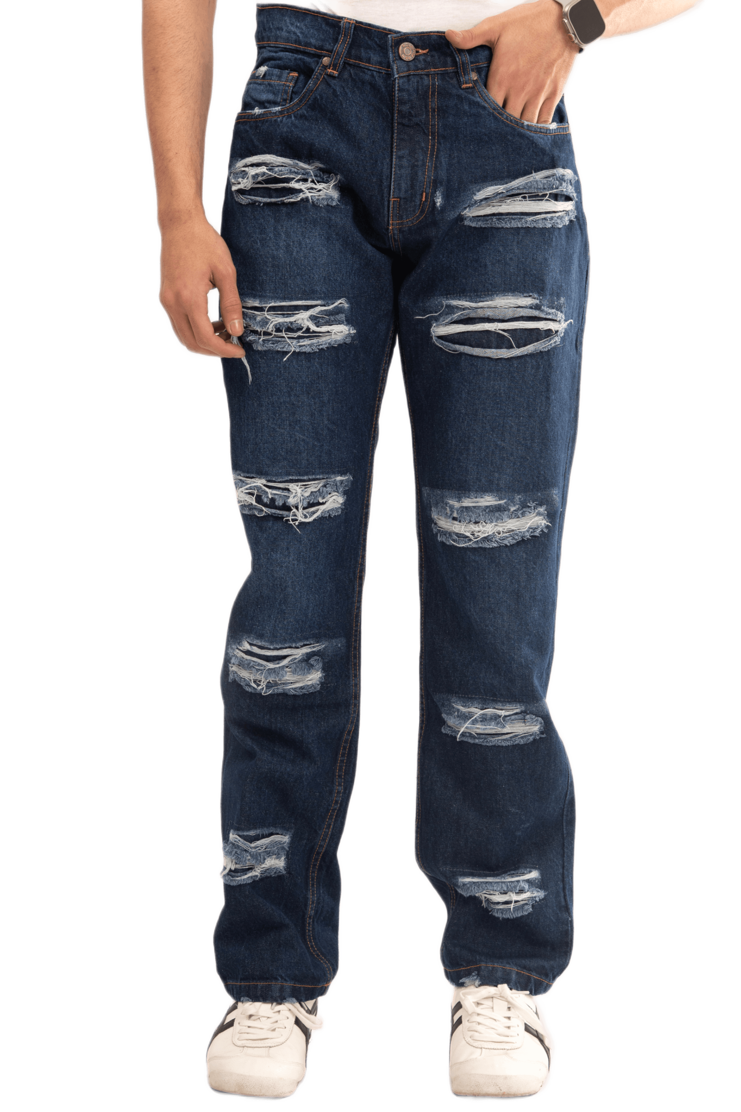 NOVASTILE Men's Dark Wash Rigid Distressed Ripped Jeans β Jeans by Novastile