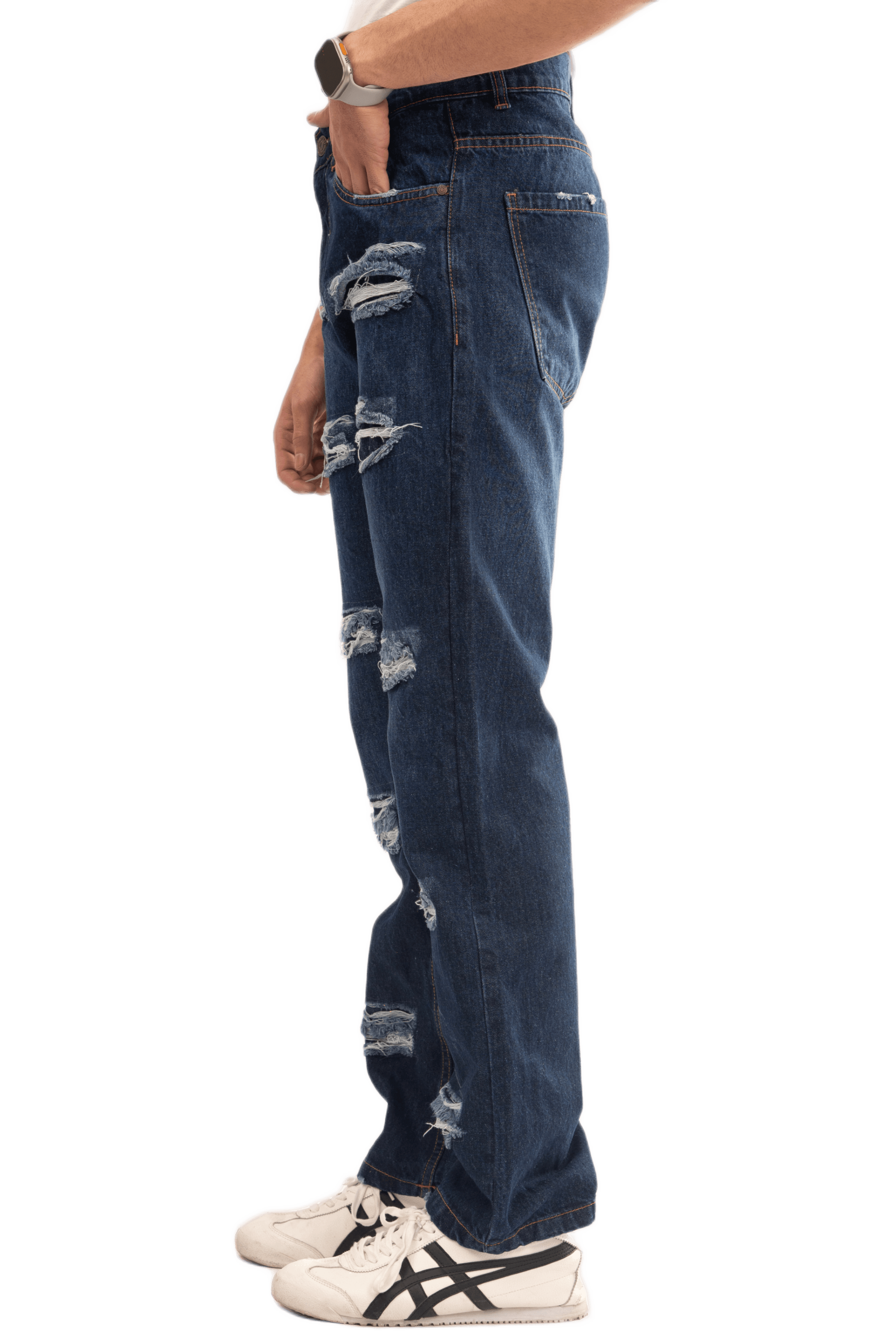 NOVASTILE Men's Dark Wash Rigid Distressed Ripped Jeans alternate view β Jeans by Novastile
