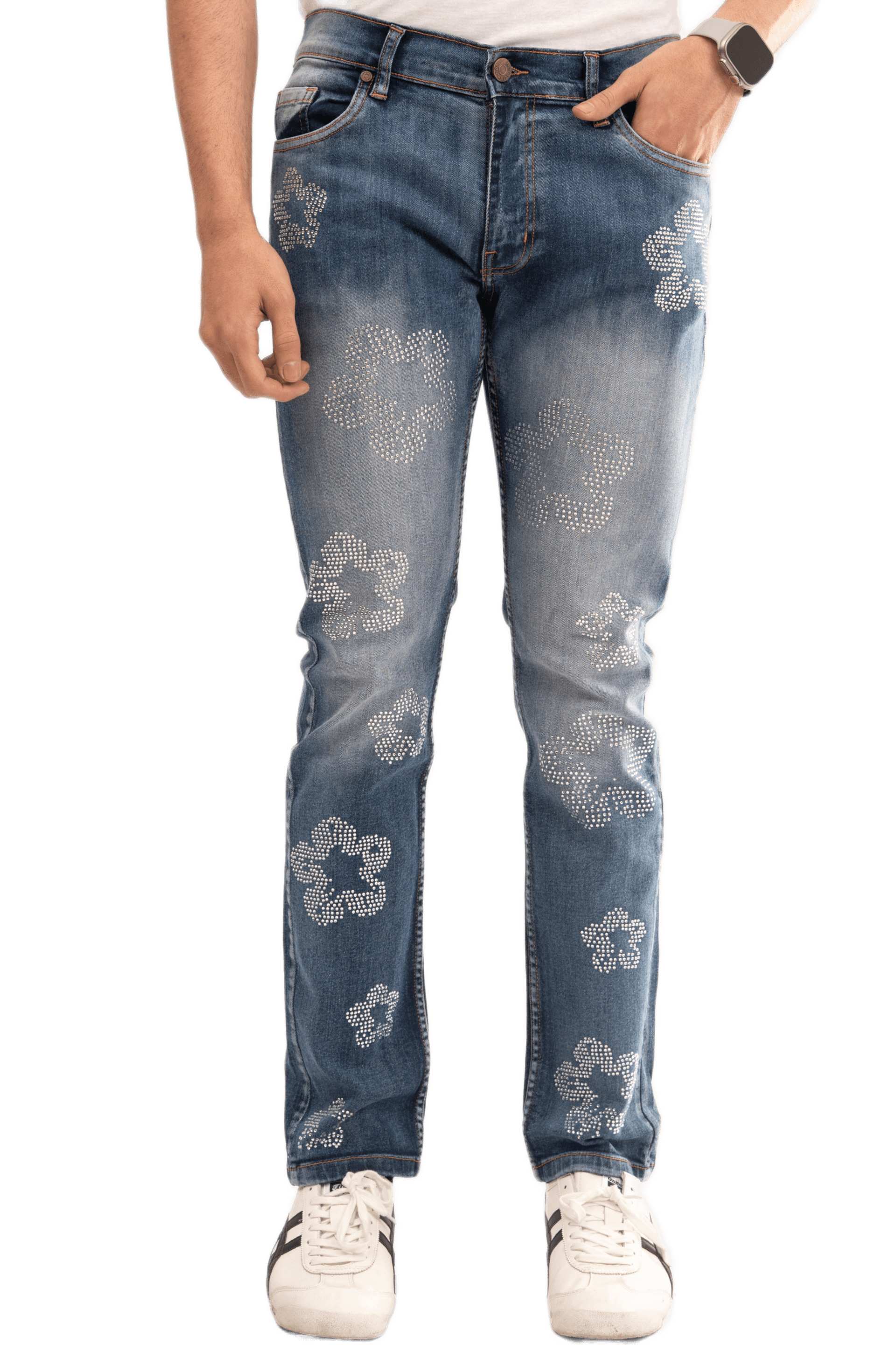NOVASTILE Men's Rhinestone Slim Fit Straight Leg Stretch Jeans