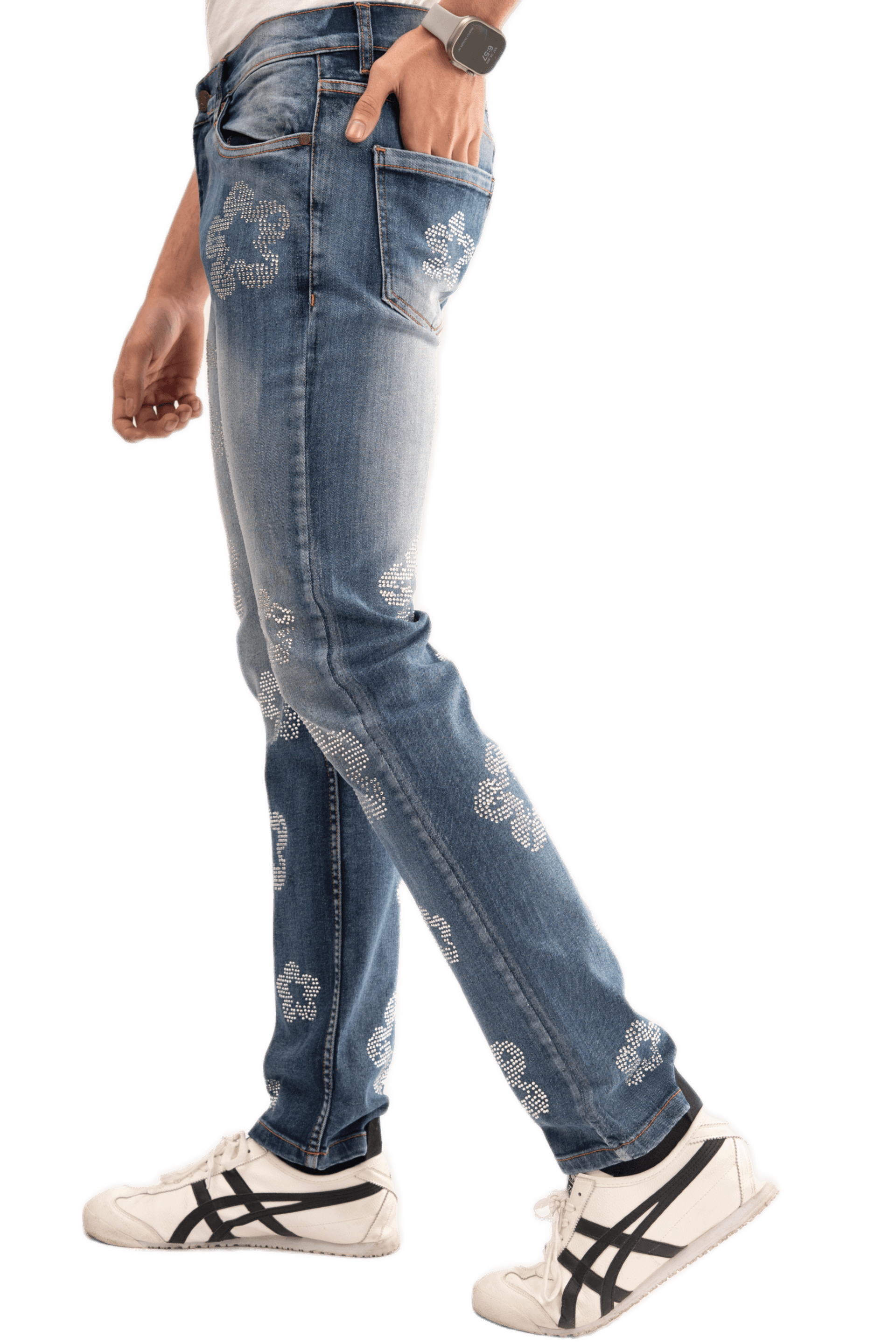 NOVASTILE Men's Rhinestone Slim Fit Straight Leg Stretch Jeans alternate view β Jeans by Novastile