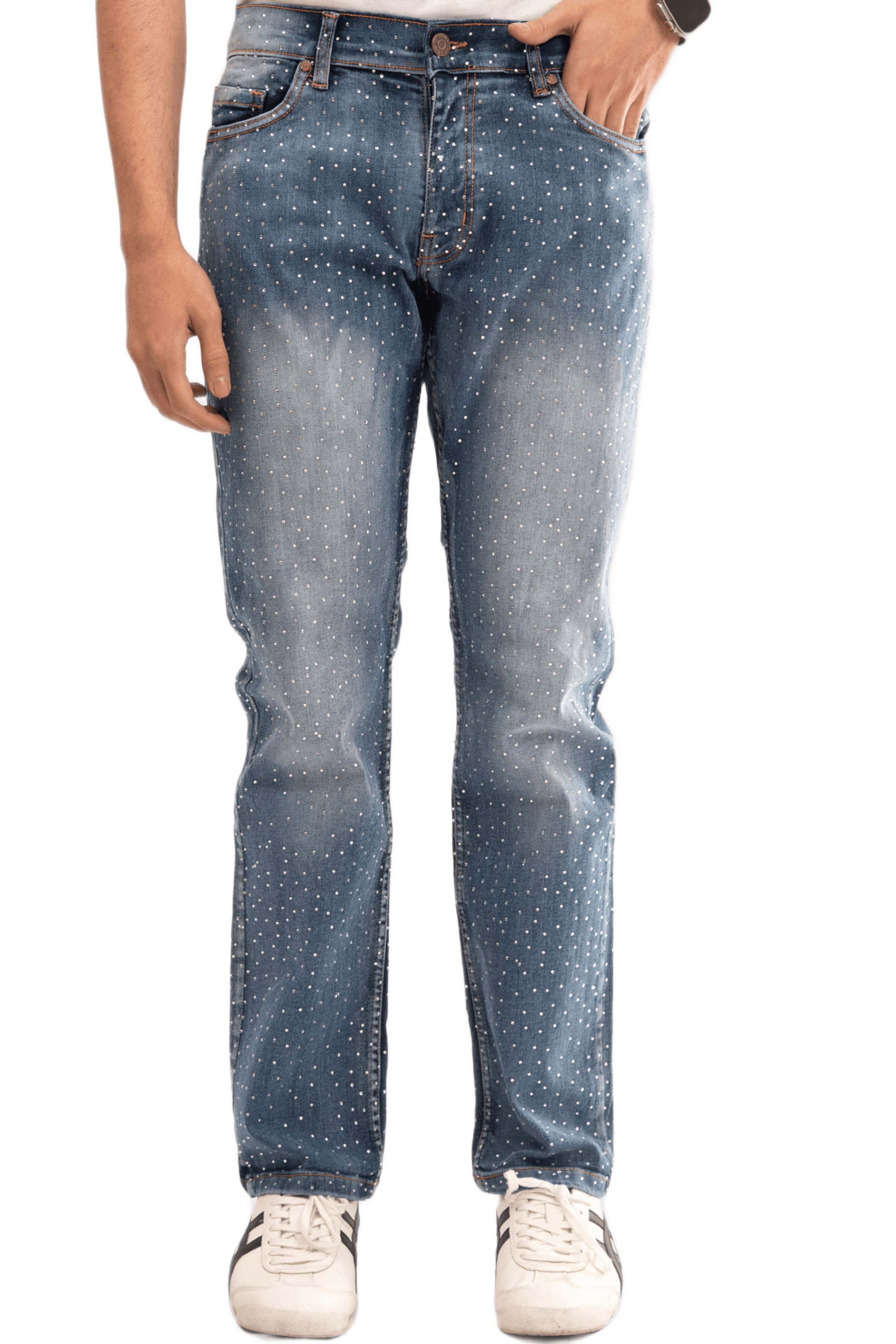 NOVASTILE Men's Rhinestone Ripped Straight Leg Stretch Jeans β Jeans by Novastile