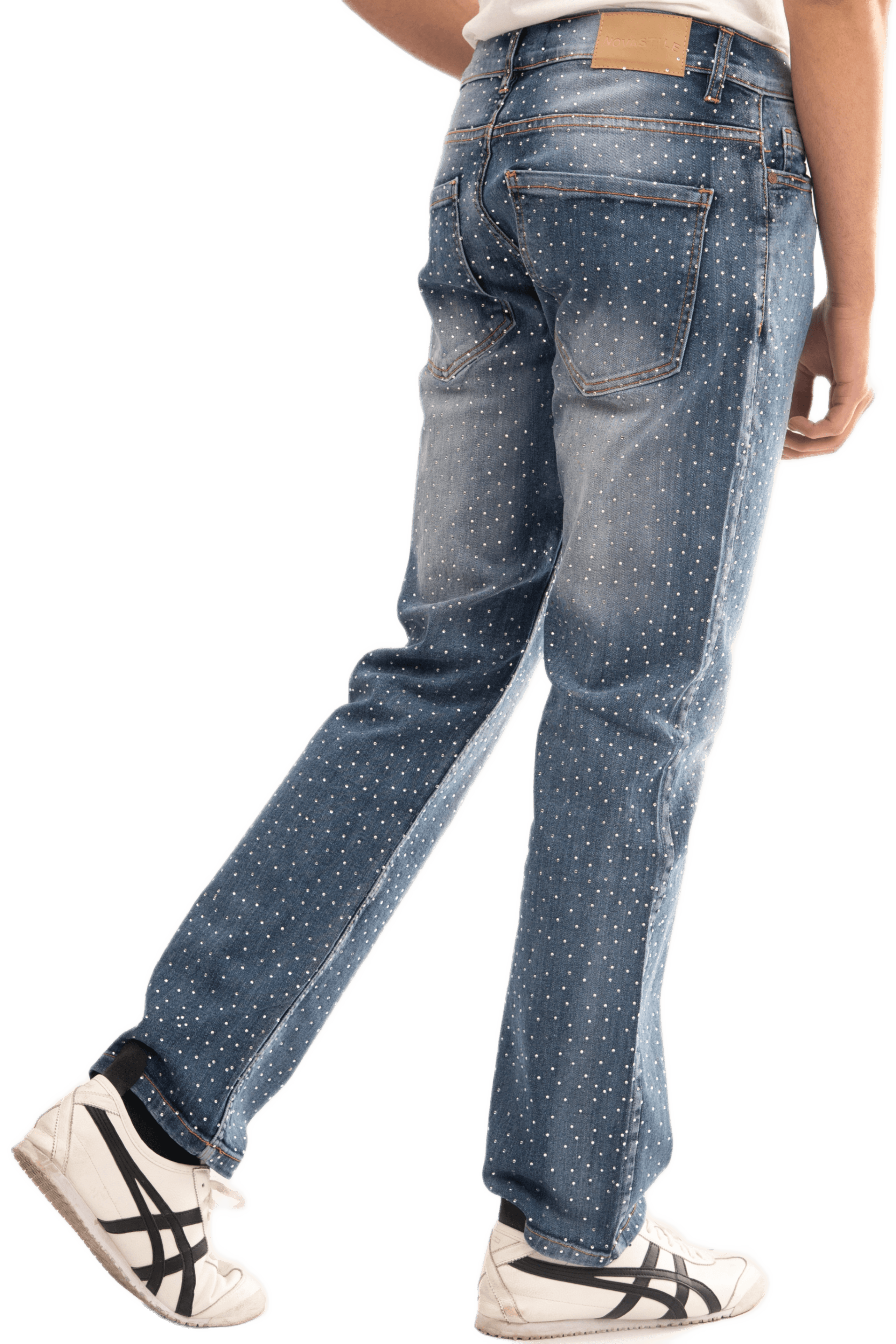NOVASTILE Men's Rhinestone Ripped Straight Leg Stretch Jeans alternate view β Jeans by Novastile